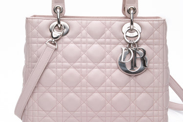 DIOR Light Pink Lambskin Cannage Medium Lady Dior Bag