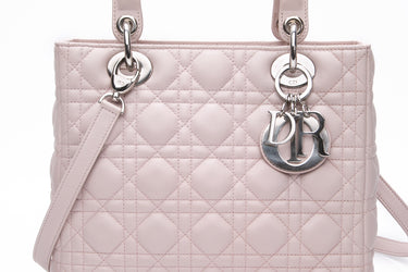 DIOR Light Pink Lambskin Cannage Medium Lady Dior Bag