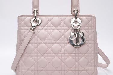 DIOR Light Pink Lambskin Cannage Medium Lady Dior Bag