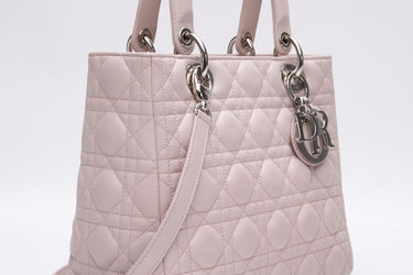 DIOR Light Pink Lambskin Cannage Medium Lady Dior Bag