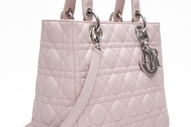 DIOR Light Pink Lambskin Cannage Medium Lady Dior Bag