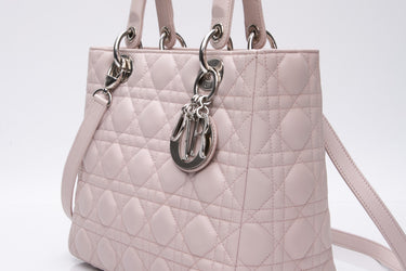 DIOR Light Pink Lambskin Cannage Medium Lady Dior Bag