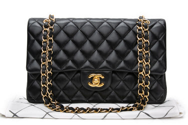 CHANEL Black Lambskin Quilted Medium Double Flap Bag