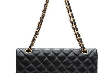 CHANEL Black Lambskin Quilted Medium Double Flap Bag