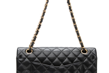 CHANEL Black Lambskin Quilted Medium Double Flap Bag