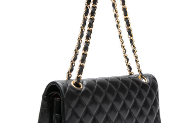 CHANEL Black Lambskin Quilted Medium Double Flap Bag