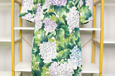 DOLCE & GABBANA Floral Hydrangea Printed Shift Silk Dress 42