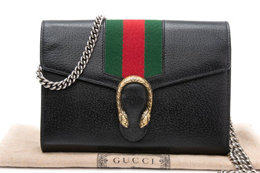 GUCCI Black Calfskin Web Mini Dionysus Chain Wallet Crossbody Bag