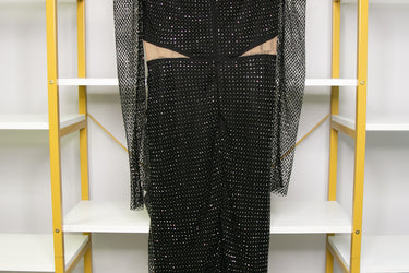 SELF-PORTRAIT Black Diamante Fishnet Midi-Dress 4 (New)