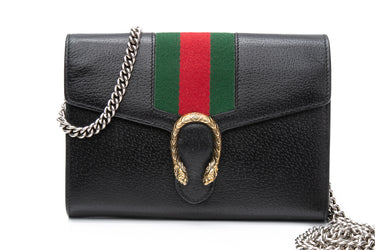 GUCCI Black Calfskin Web Mini Dionysus Chain Wallet Crossbody Bag