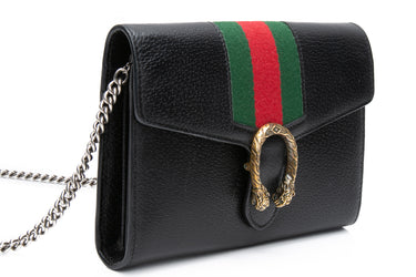 GUCCI Black Calfskin Web Mini Dionysus Chain Wallet Crossbody Bag