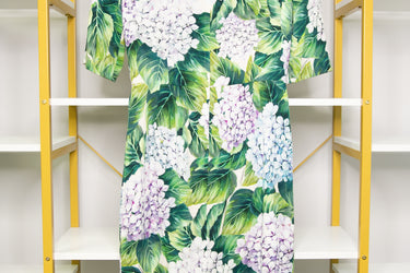 DOLCE & GABBANA Floral Hydrangea Printed Shift Silk Dress 42