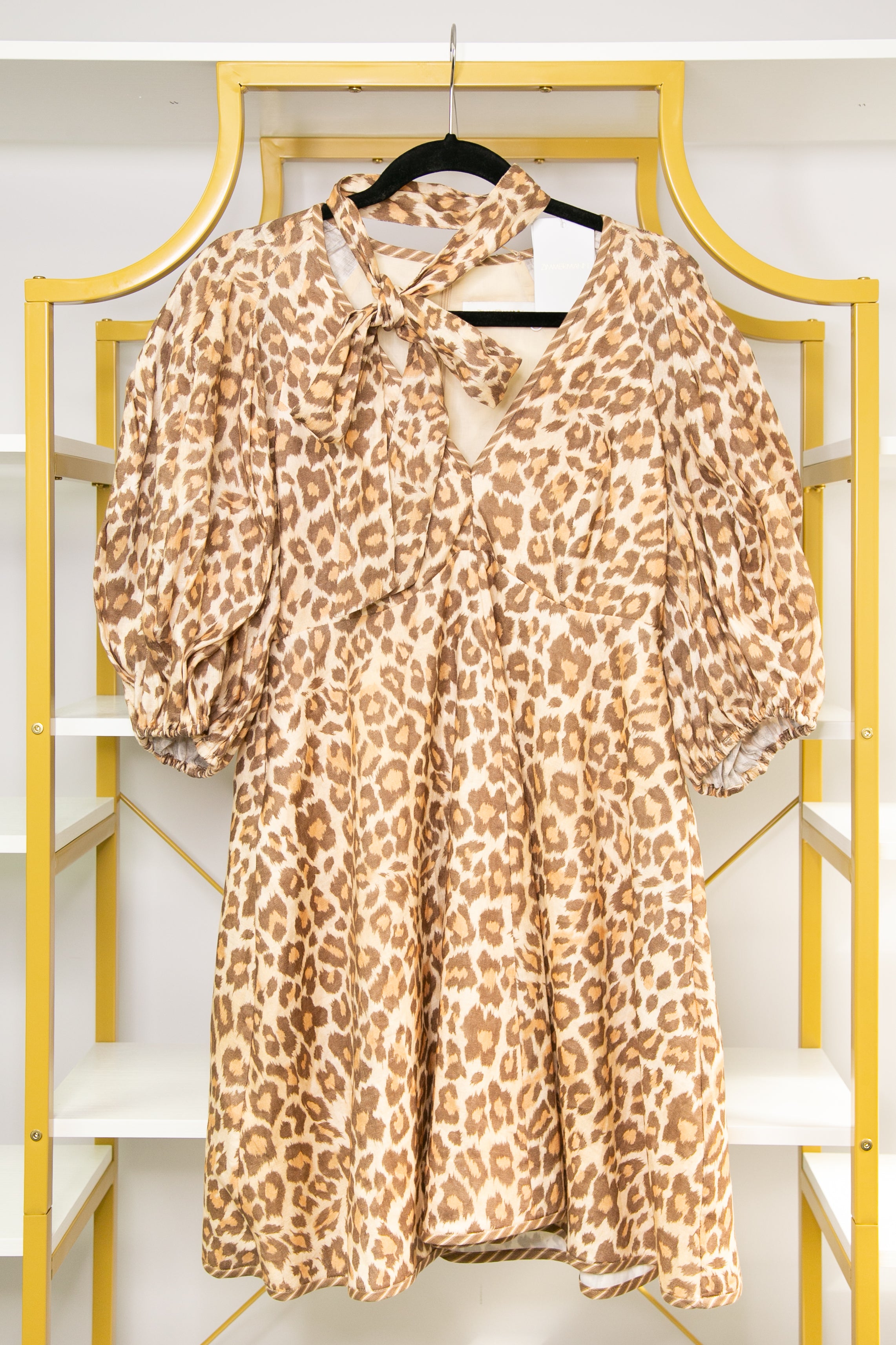 ZIMMERMANN Toffee Leopard Tie Neck Mini Dress Size 2 (New) Luxury Labels ZIMMERMANN Toffee Leopard Tie Neck Mini Dress Size 2 (New) Luxury Labels