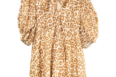 ZIMMERMANN Toffee Leopard Tie Neck Mini Dress Size 2 (New)