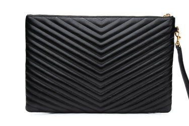 SAINT LAURENT Calfskin Matelasse Chevron Cassandre Monogram Pouch with wrist strap