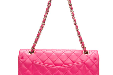 CHANEL Hot Pink Quilted Lambskin Medium Classic Double Flap Bag