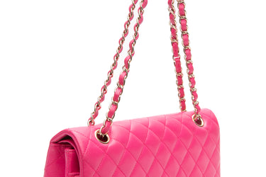 CHANEL Hot Pink Quilted Lambskin Medium Classic Double Flap Bag