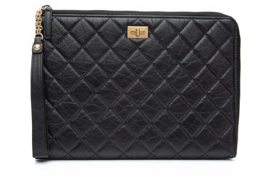 CHANEL Aged Calfskin Quilted 2.55 Reissue Case Pouch with Wrist Strap