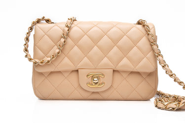 CHANEL Mini Beige Lambskin Quilted Classic Single Flap Crossbody Bag