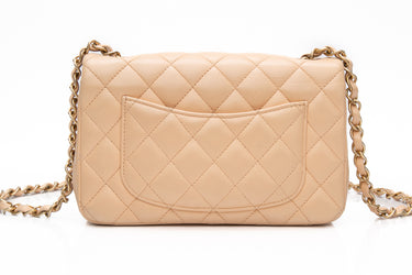 CHANEL Mini Beige Lambskin Quilted Classic Single Flap Crossbody Bag