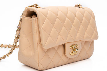 CHANEL Mini Beige Lambskin Quilted Classic Single Flap Crossbody Bag