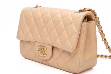 CHANEL Mini Beige Lambskin Quilted Classic Single Flap Crossbody Bag