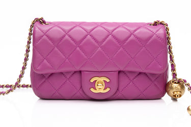 CHANEL Rectangular Mini Purple Lambskin Quilted Pearl Crush Gold Flap Bag