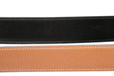 HERMES Noir Gold H Belt Buckle & Reversible Leather 32MM Belt Sz 85