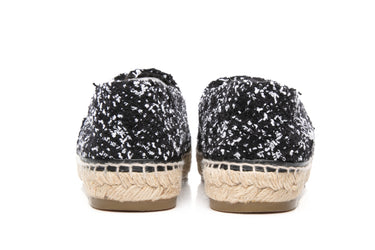 CHANEL Black and White Tweed Lambskin Patent CC Espadrilles 42