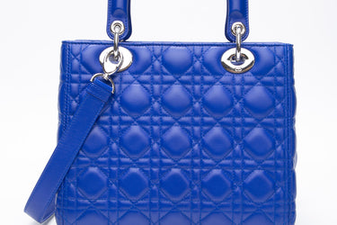 DIOR Royal Blue Lambskin Cannage Medium Lady Dior Bag