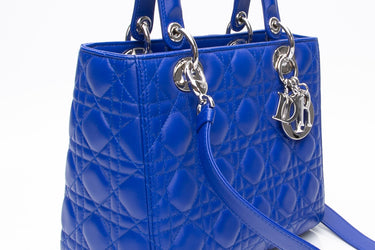 DIOR Royal Blue Lambskin Cannage Medium Lady Dior Bag