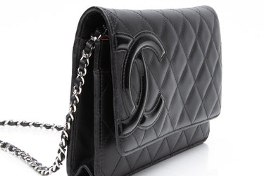 CHANEL Black Calfskin Quilted Cambon Wallet on Chain WOC