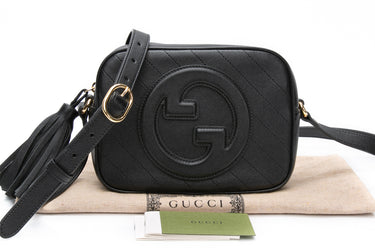 GUCCI Black Calfskin Diagonal Stitched Small Blondie Camera Crossbody Bag