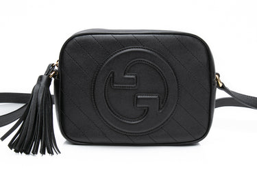 GUCCI Black Calfskin Diagonal Stitched Small Blondie Camera Crossbody Bag