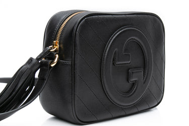 GUCCI Black Calfskin Diagonal Stitched Small Blondie Camera Crossbody Bag