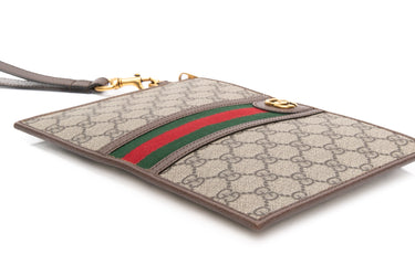 GUCCI GG Supreme Monogram Web Ophidia Wristlet Pouch