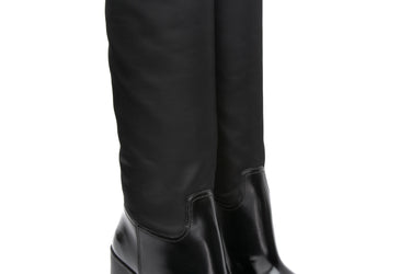 PRADA Black Re-Nylon and Leather Calzature Donna Spazzolato Knee High Boots 38 (New)