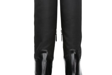 PRADA Black Re-Nylon and Leather Calzature Donna Spazzolato Knee High Boots 38 (New)
