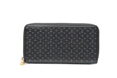 LOUIS VUITTON Black Calfskin Nanogram Embossed Zippy Wallet