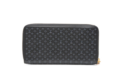 LOUIS VUITTON Black Calfskin Nanogram Embossed Zippy Wallet