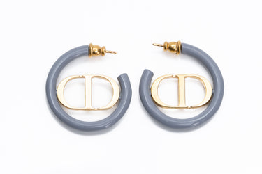 DIOR Grey and Gold Montaigne 30 Enamel Hoop Earrings