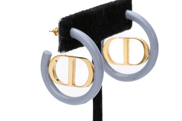 DIOR Grey and Gold Montaigne 30 Enamel Hoop Earrings