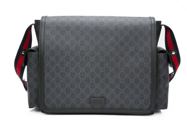 GUCCI Black Grey GG Supreme Large Changing Diaper Bag