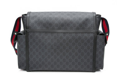 GUCCI Black Grey GG Supreme Large Changing Diaper Bag