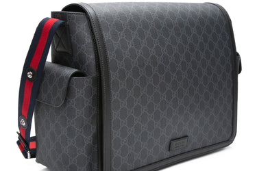GUCCI Black Grey GG Supreme Large Changing Diaper Bag
