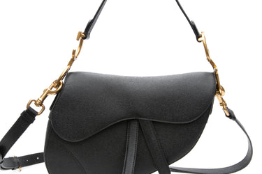 DIOR Medium Saddle Bag with Strap Black Grained Calfskin