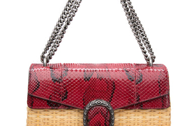 GUCCI Dionysus Red Snakeskin & Wicker Anaconda Rattan Medium Crossbody Bag