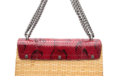 GUCCI Dionysus Red Snakeskin & Wicker Anaconda Rattan Medium Crossbody Bag