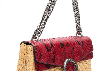 GUCCI Dionysus Red Snakeskin & Wicker Anaconda Rattan Medium Crossbody Bag