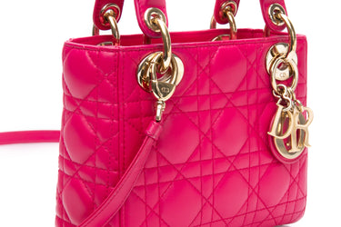 DIOR Lady Dior Mini Hot Pink Cannage Lambskin Leather Crossbody Bag